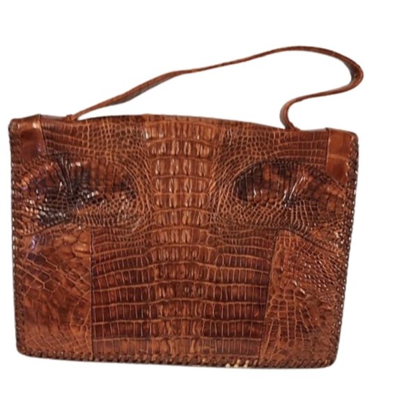 True Vintage 1930s Genuine Alligator Skin Clutch Handbag Purse With A Top Handle - Picture 2 of 8